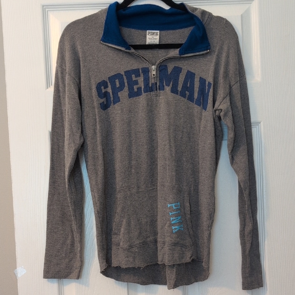 PINK Victoria's Secret Spelman Jaguar Gray Zip-Up Sweater